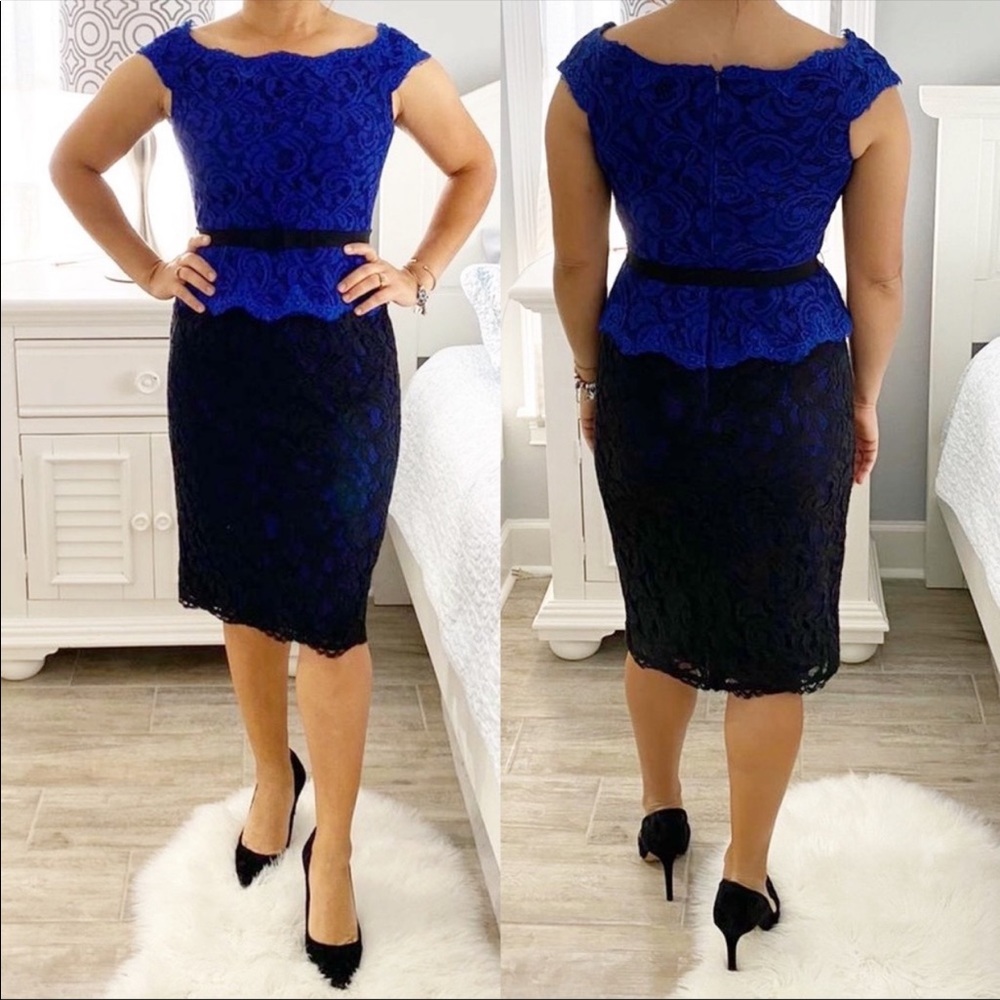 Adriana Papel blue and Black Peplum Belt Dress, 4